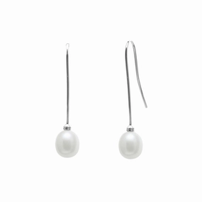 White Freshwater Pearl Sterling Silver Single Drop Earrings texture-pearl  