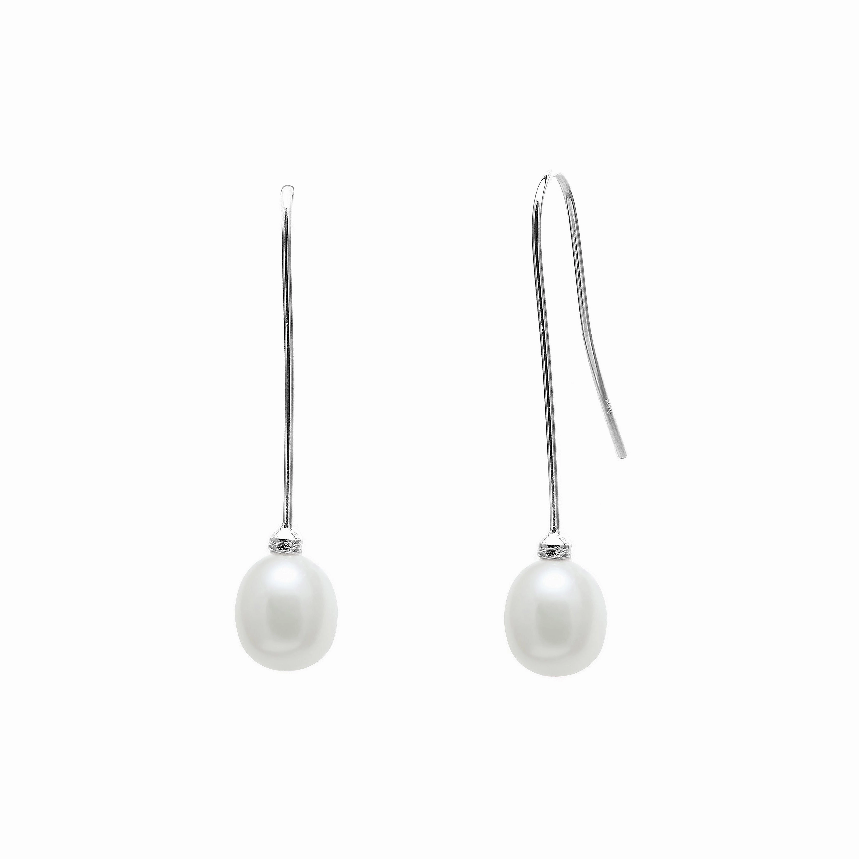 White Freshwater Pearl Sterling Silver Single Drop Earrings texture-pearl  