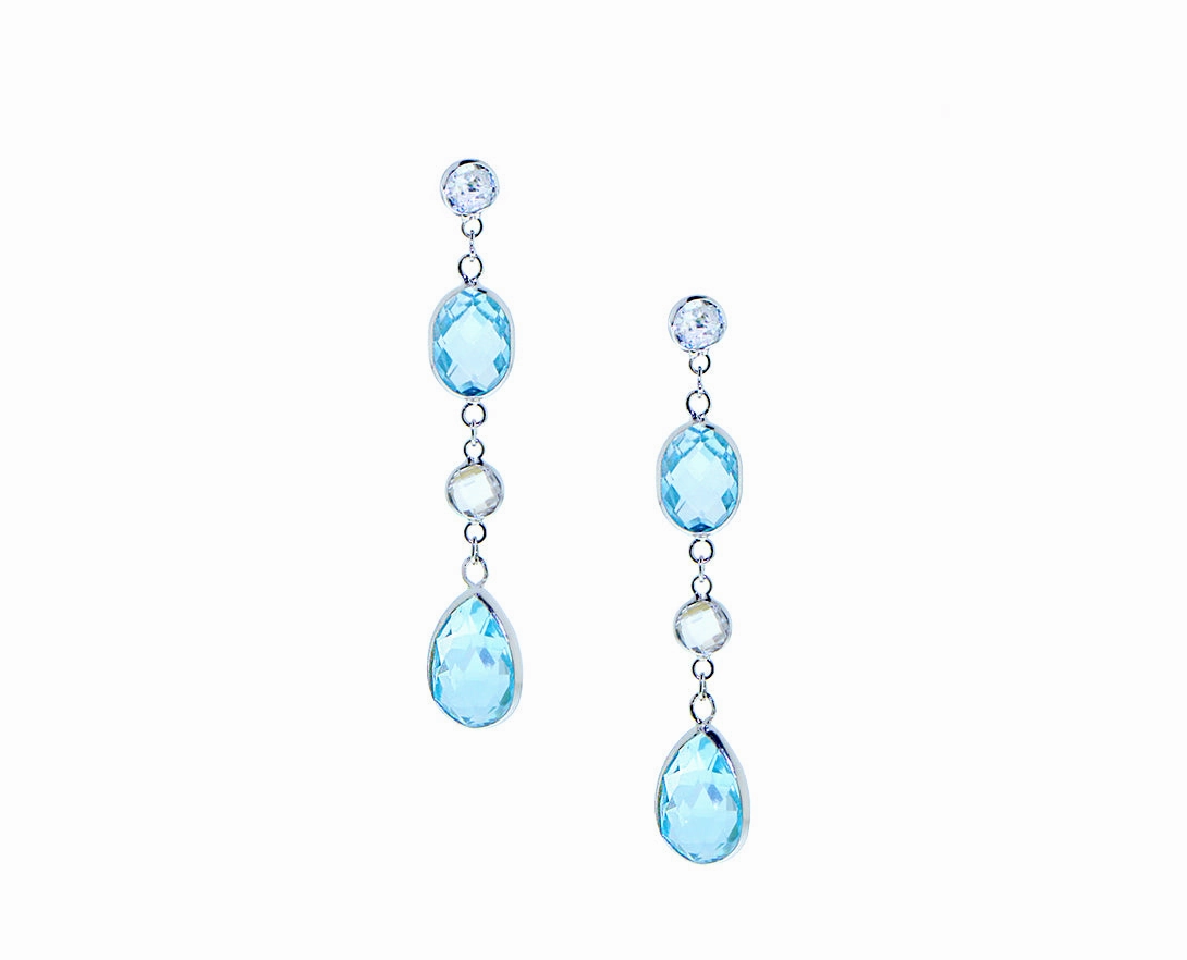 White gold and topaz earrings hand-chain-bracelet  