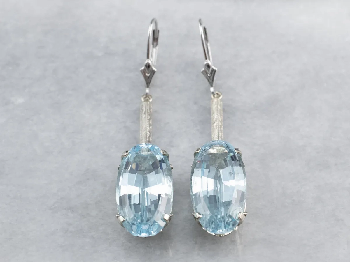 White Gold Blue Topaz Drop Earrings