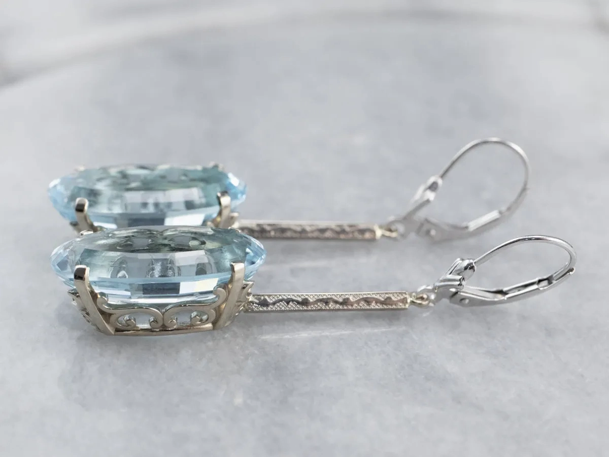 White Gold Blue Topaz Drop Earrings