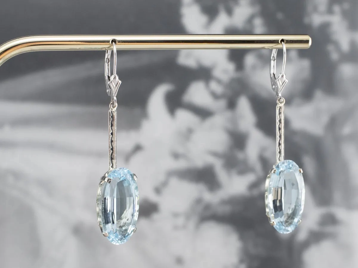 White Gold Blue Topaz Drop Earrings