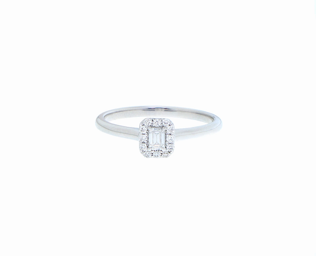 White gold ring with baguette and entourage hand-chain-bracelet  
