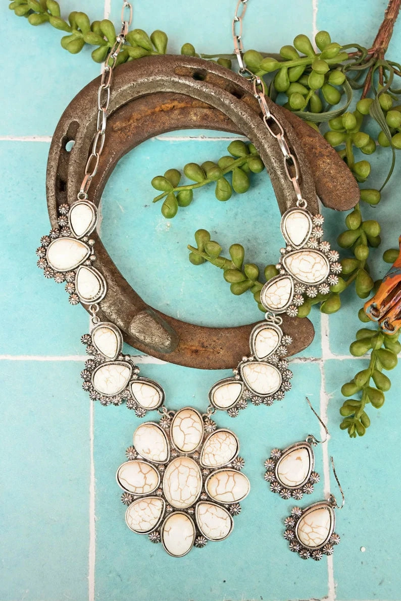 White Stone Creek Necklace and Earring Set texture-rose-gold  
