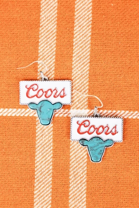 White Turquoise Steer Head Coors Earrings texture-rose-gold  