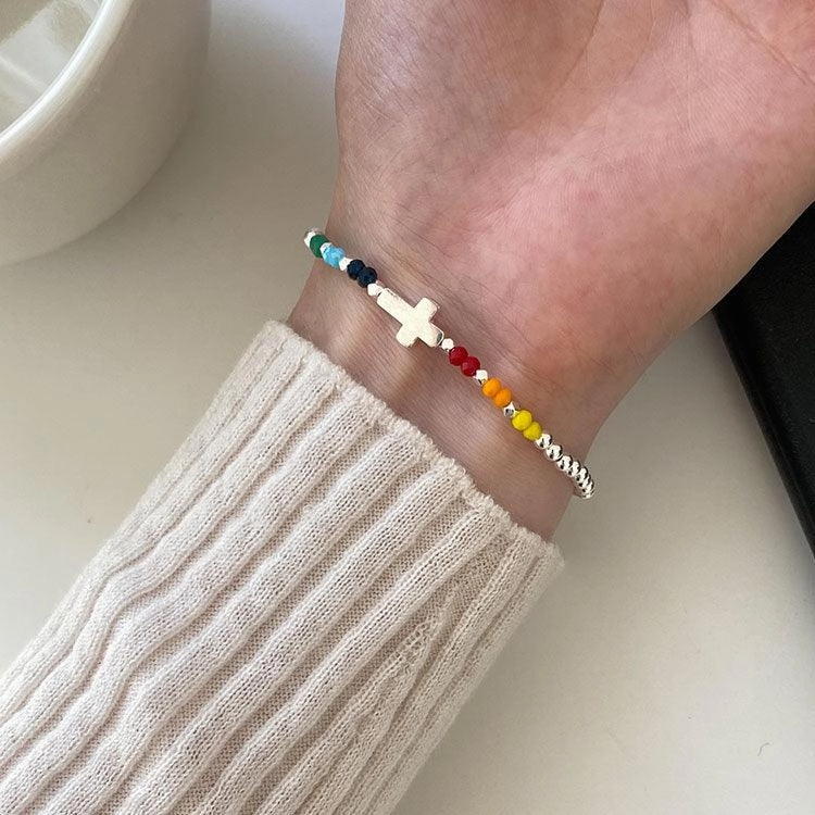 Whole Body 925 Pure Rainbow Cross Bracelet 