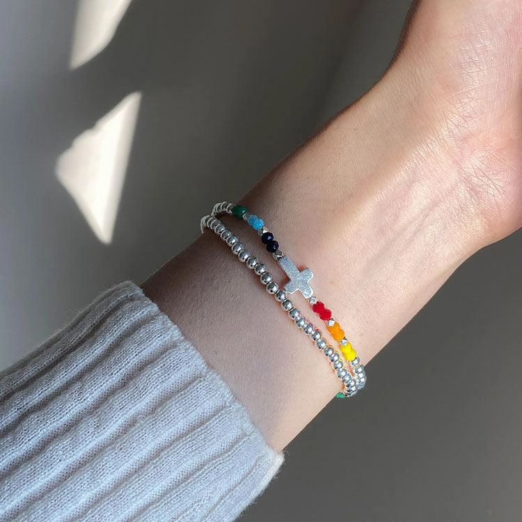 Whole Body 925 Pure Rainbow Cross Bracelet