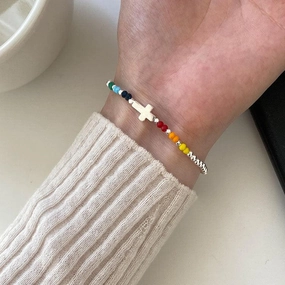 Whole Body 925 Pure Rainbow Cross Bracelet 