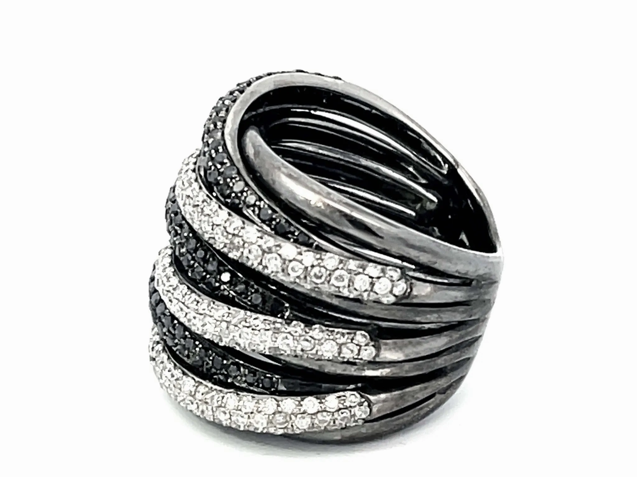 Wide Multi Row Diamond Band Ring in 14k Black Gold