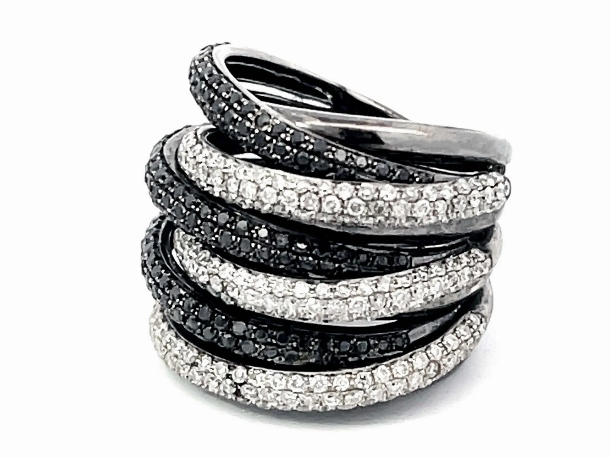 Wide Multi Row Diamond Band Ring in 14k Black Gold