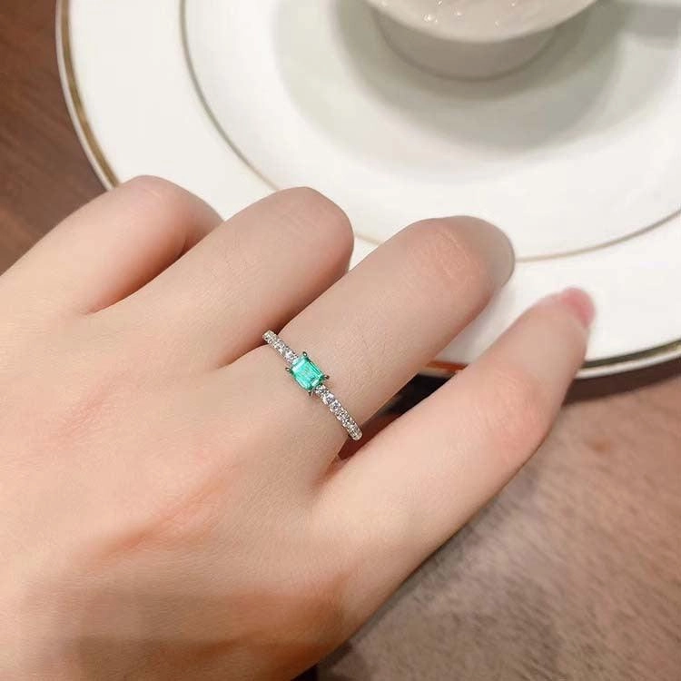 Women's 20-point Square S925 Sterling Silver Ring 