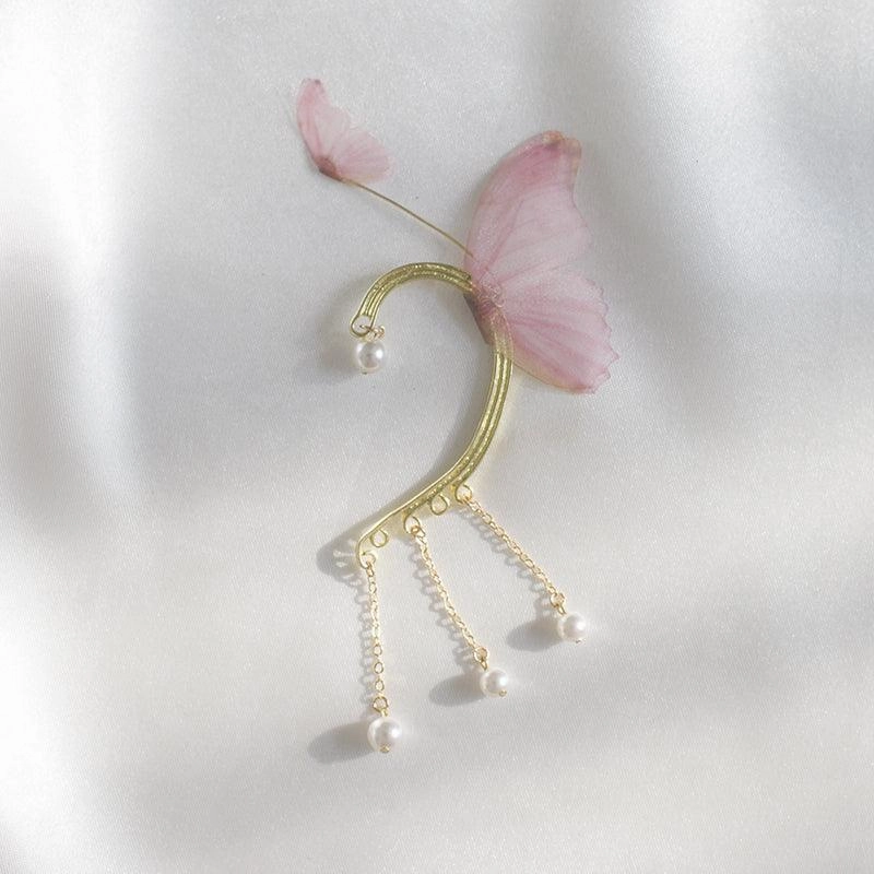 Women's Crystal Pearl Flowing Butterfly Earrings