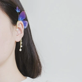 Women's Crystal Pearl Flowing Butterfly Earrings 