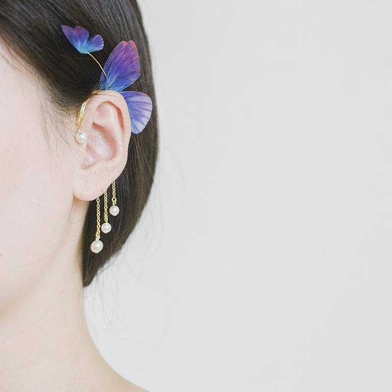 Women's Crystal Pearl Flowing Butterfly Earrings