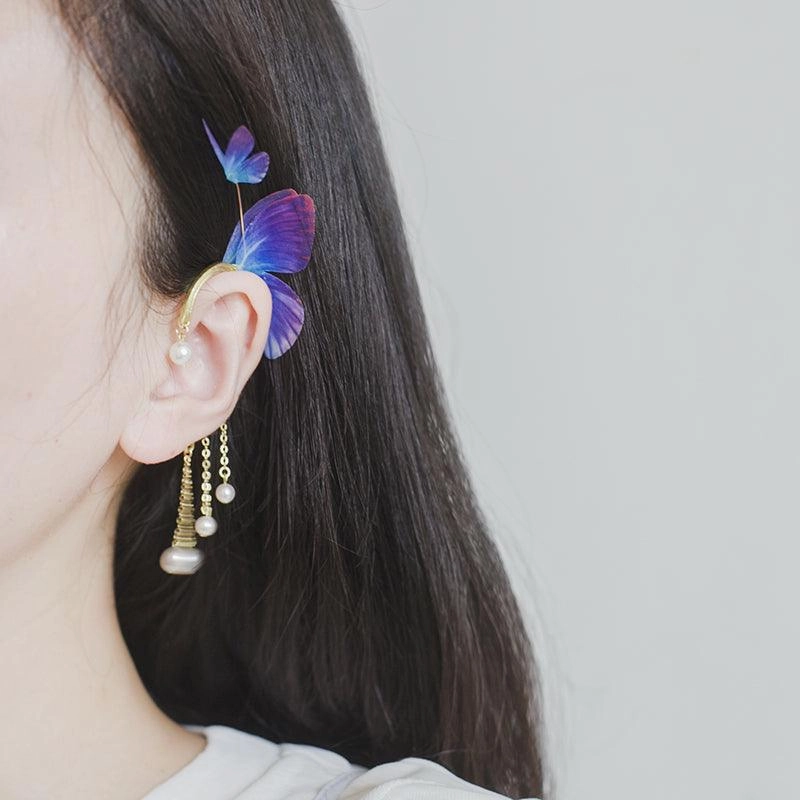 Women's Crystal Pearl Flowing Butterfly Earrings