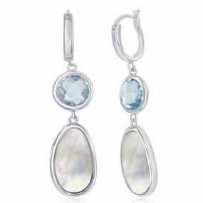 Women's Earrings - Sterling Silver Bezel-set Blue Topaz and MOP | SMD-6862 suit-set  