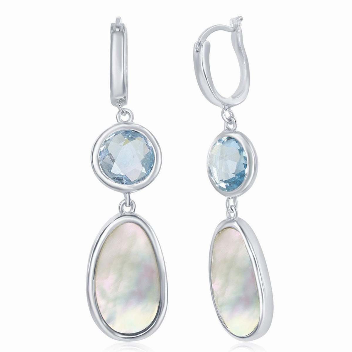 Women's Earrings - Sterling Silver Bezel-set Blue Topaz and MOP | SMD-6862 suit-set  