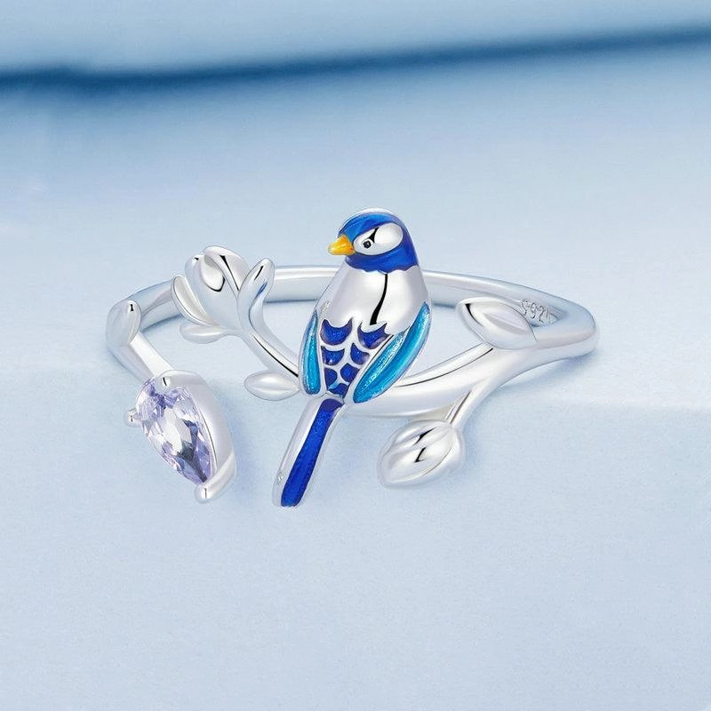 Women's Fashion Blue Bird Stud Ring