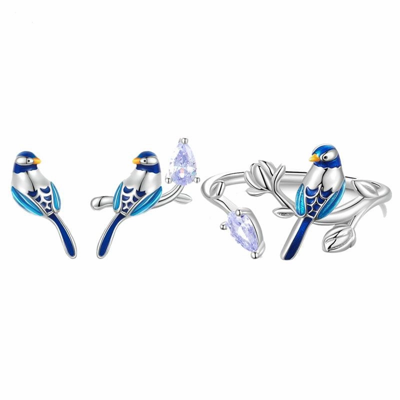 Women's Fashion Blue Bird Stud Ring
