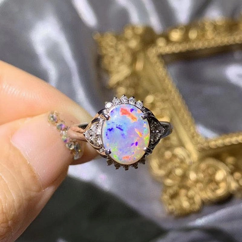 Women's Fashion Natural Opal Silver Ring