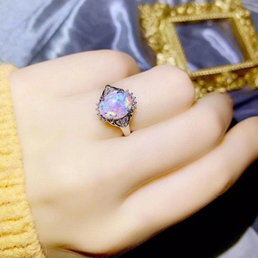 Women's Fashion Natural Opal Silver Ring 