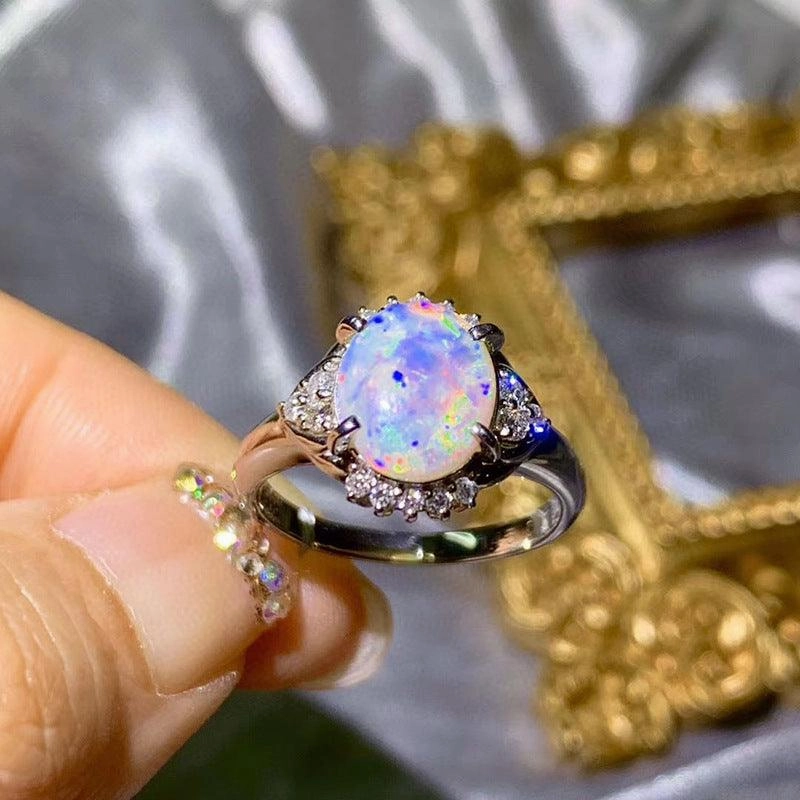 Women's Fashion Natural Opal Silver Ring