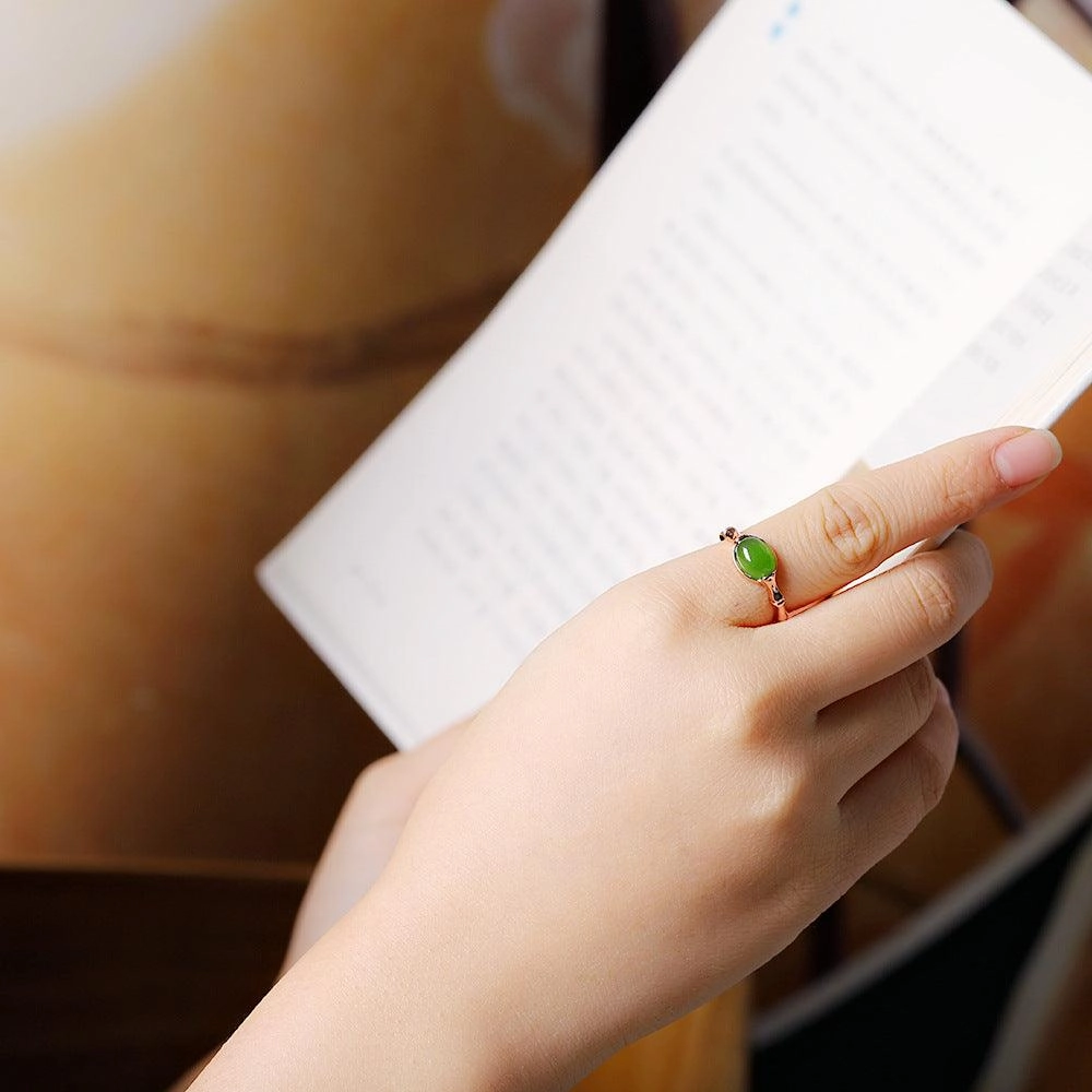 Women's Fashion Simple Hetian Jasper Bamboo Ring 