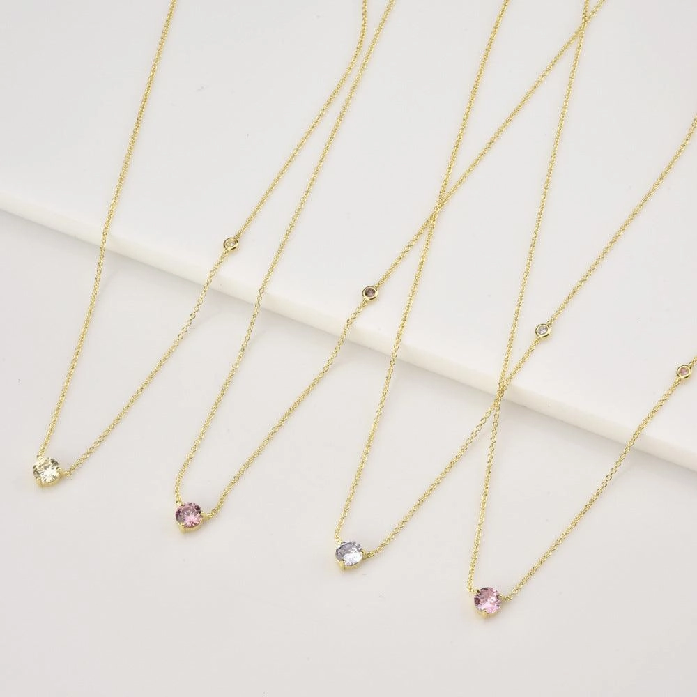 Women's Fashion Simple Sterling Silver Round Zirconia Pendant Necklace 