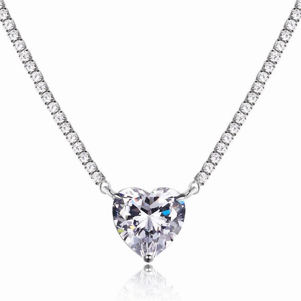 Women's Fashion Sterling Silver Peach Heart Pendant Necklace With Diamonds