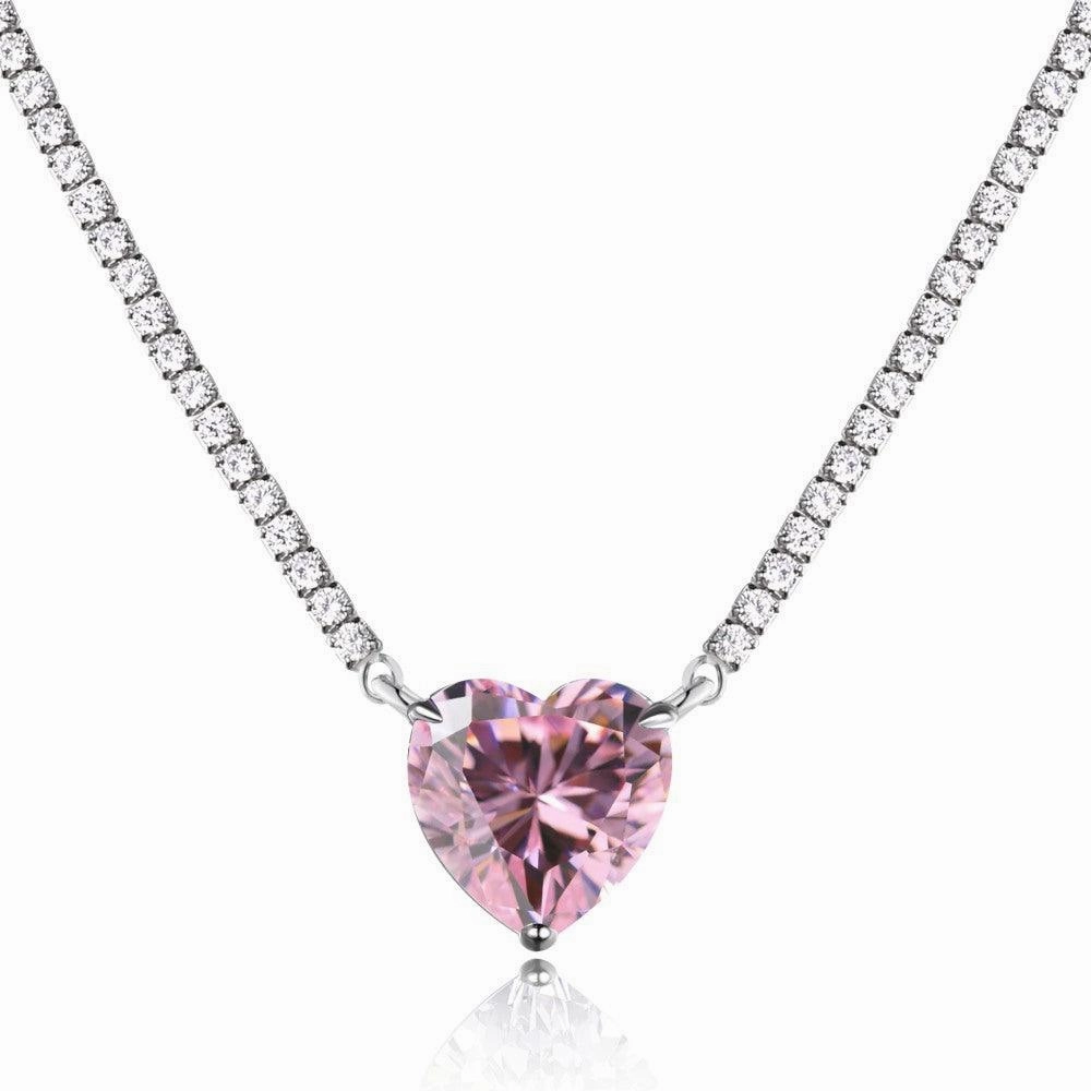Women's Fashion Sterling Silver Peach Heart Pendant Necklace With Diamonds