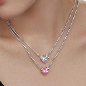 Women's Fashion Sterling Silver Peach Heart Pendant Necklace With Diamonds 