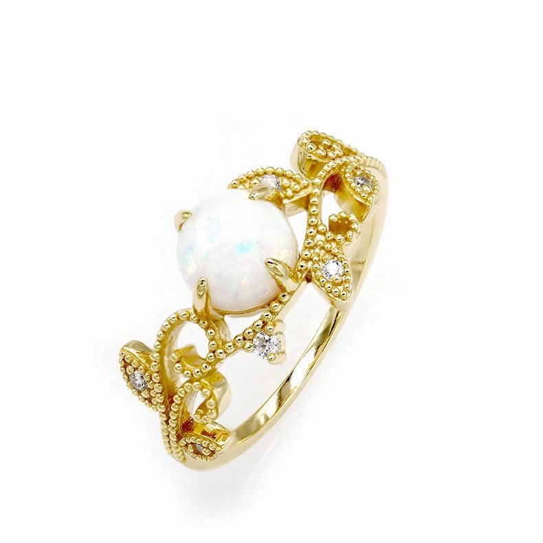 Women's Fashion Vine Opal Finger Ring Female
