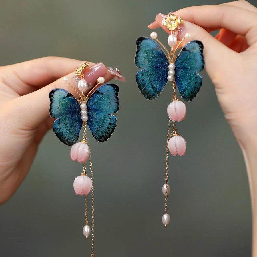 Women's Fashion Vintage Extra Long Tassel Butterfly Earrings