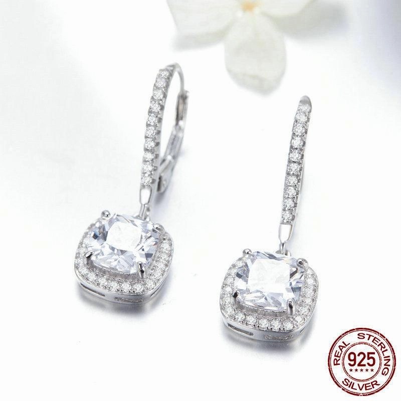 Women's Fashionable Long Personalised White Gold Plated Sterling Silver Stud Earrings