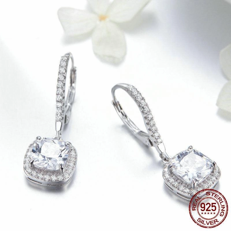 Women's Fashionable Long Personalised White Gold Plated Sterling Silver Stud Earrings