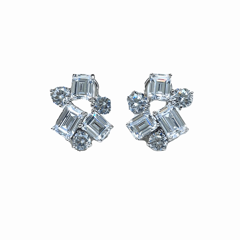 Women's High Carbon Diamond Emerald Earrings 925 Sterling Silver