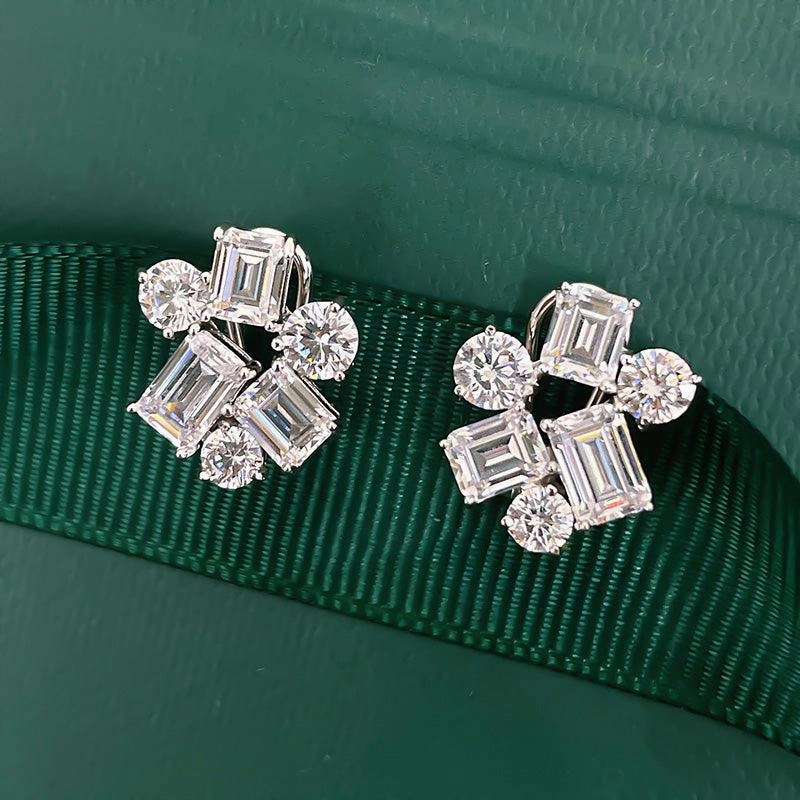Women's High Carbon Diamond Emerald Earrings 925 Sterling Silver 