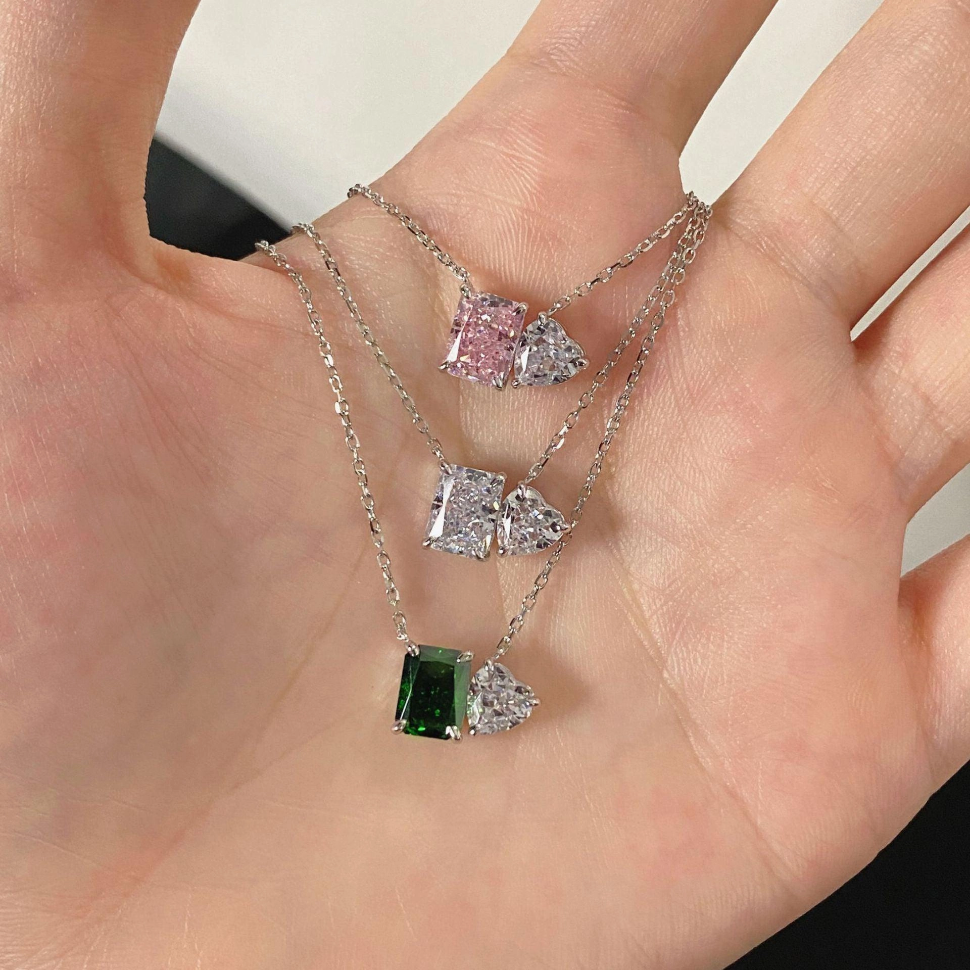 Women's High Quality Super Shiny Inlaid Sterling Silver Necklace