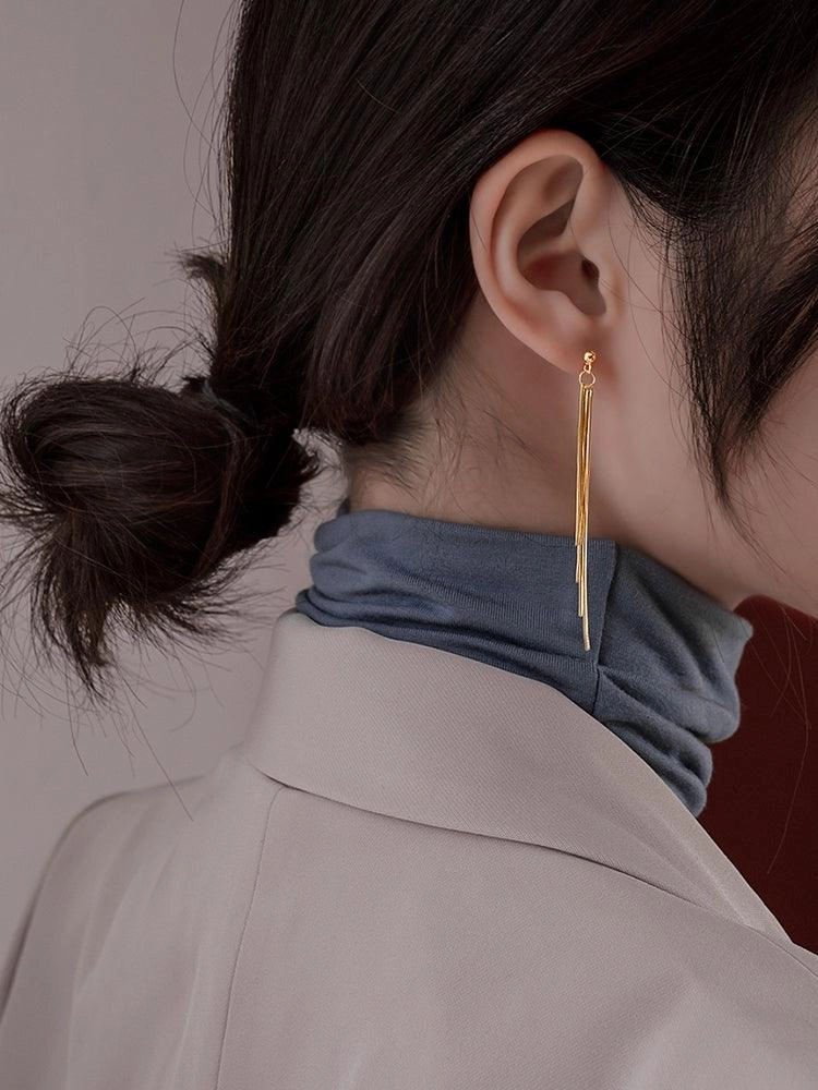 Women's Long Sterling Silver High-end Temperament Tassel Earrings
