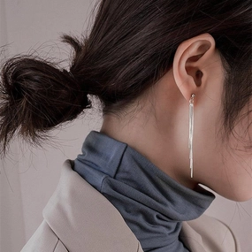 Women's Long Sterling Silver High-end Temperament Tassel Earrings 