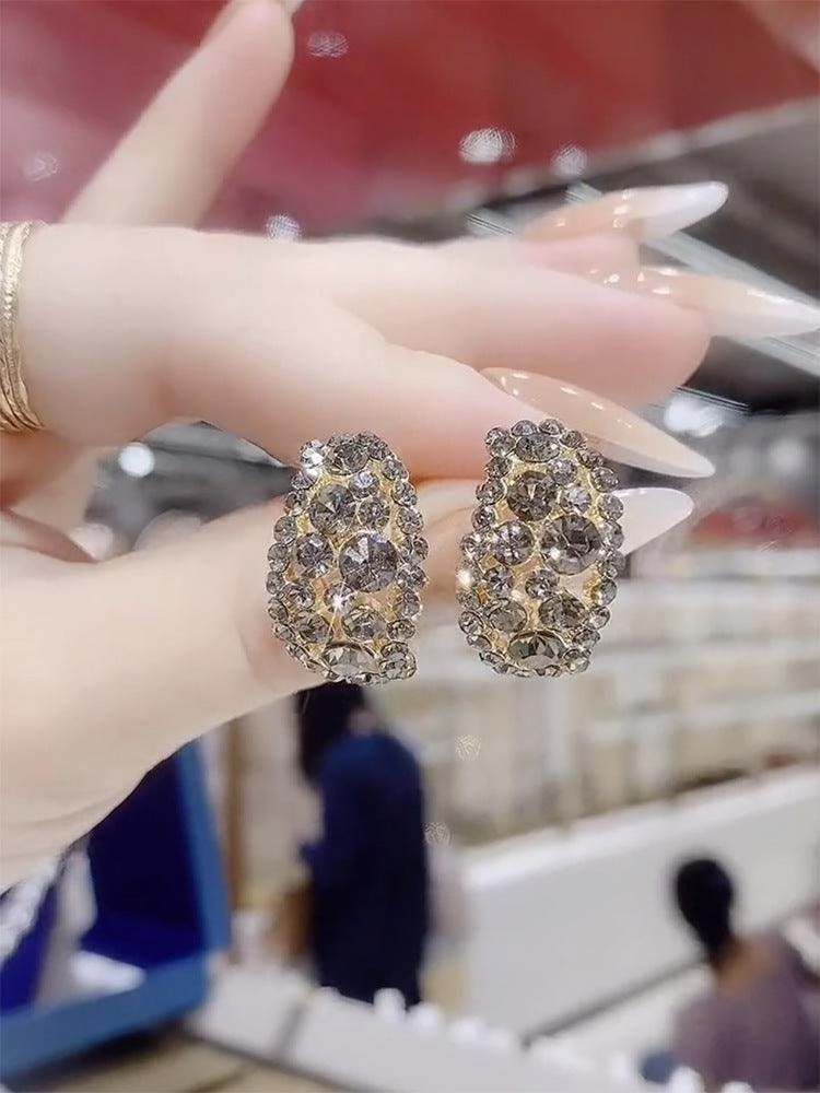 Women's Luxury Sterling Silver Needle Earrings Full Of Diamonds