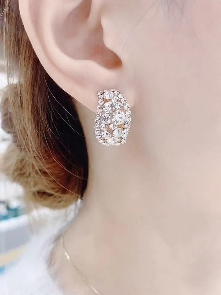 Women's Luxury Sterling Silver Needle Earrings Full Of Diamonds