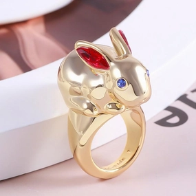 Women's Metal Smooth Face Wealth Rabbit Ring 