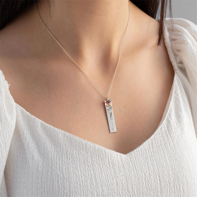 Women's Name Birthday Flower Stone Necklace 