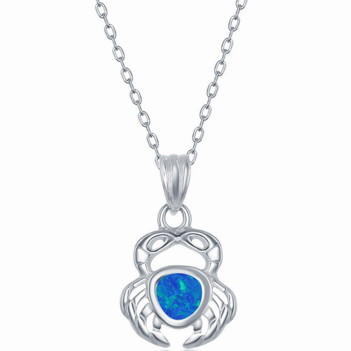 Women's Necklace and Earrings Set - Sterling Blue Inlay Opal Crab | SET-568