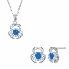 Women's Necklace and Earrings Set - Sterling Blue Inlay Opal Crab | SET-568 suit-set  