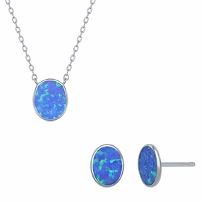 Women's Necklace and Earrings Set - Sterling Blue Inlay Opal Disc | SET-581 suit-set  