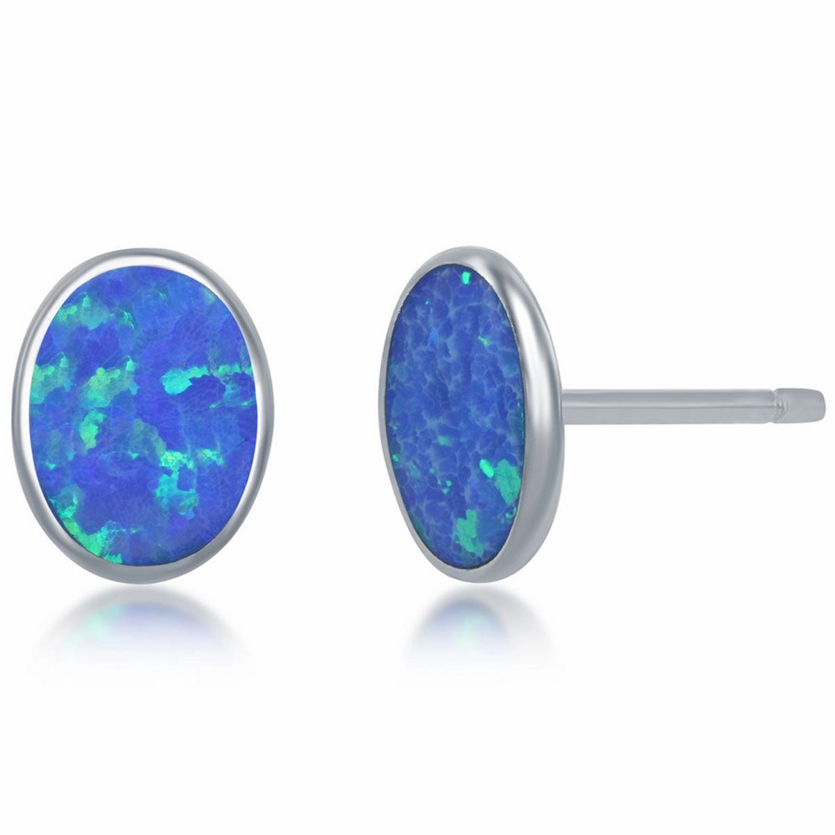 Women's Necklace and Earrings Set - Sterling Blue Inlay Opal Disc | SET-581