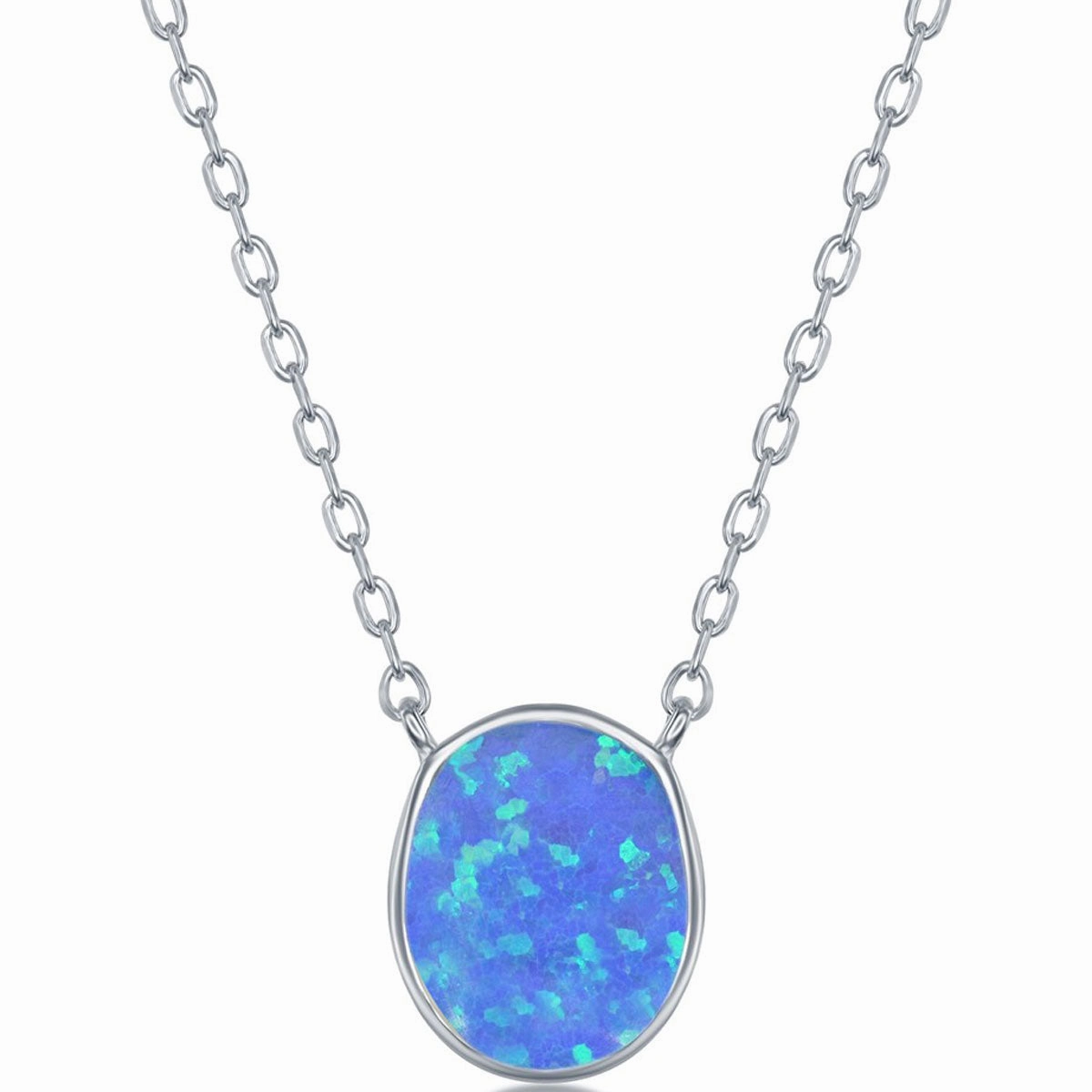 Women's Necklace and Earrings Set - Sterling Blue Inlay Opal Disc | SET-581