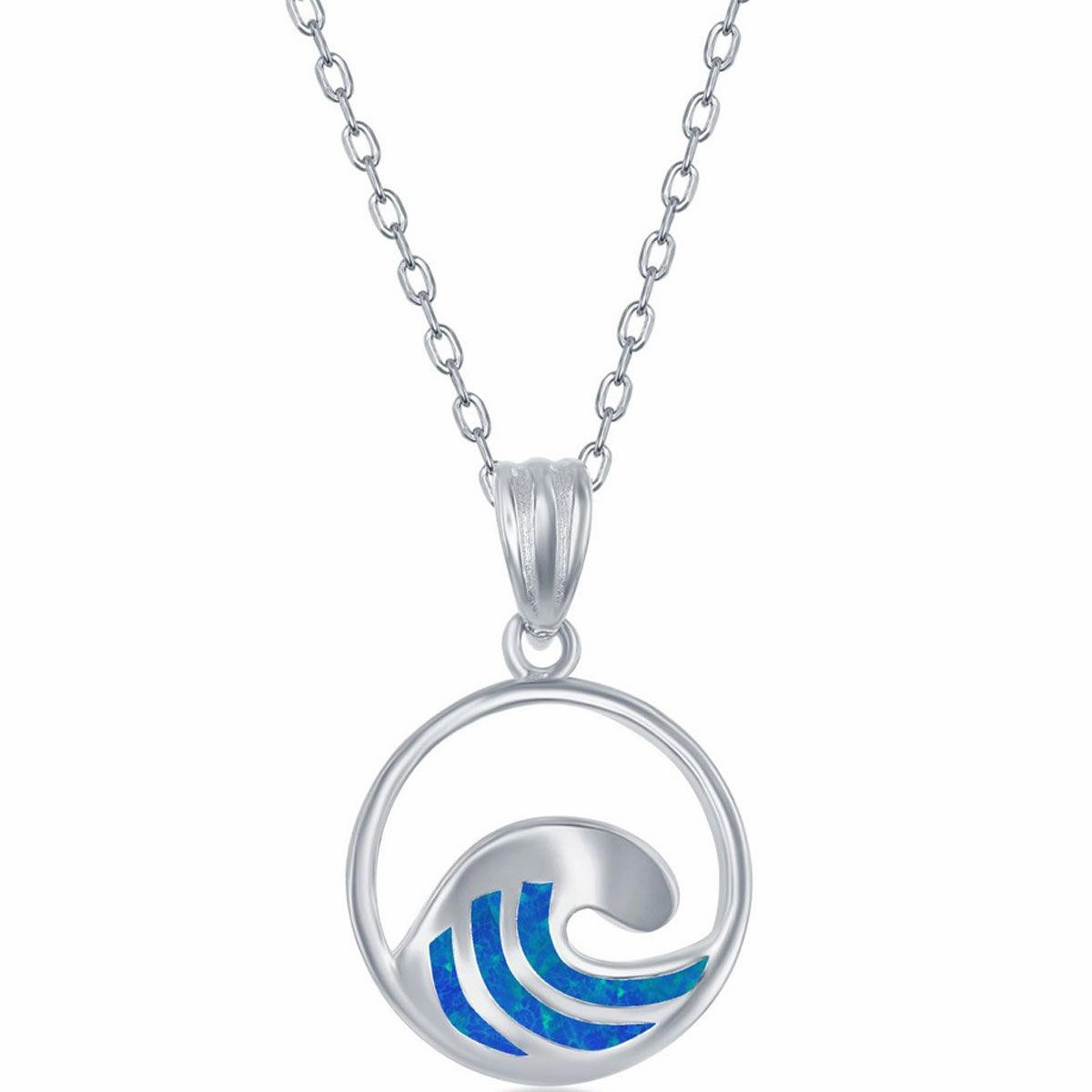 Women's Necklace and Earrings Set - Sterling Blue Inlay Opal Wave | SET-571